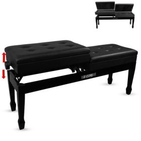 5 Core Duet Piano Bench w Storage For Two Wooden Adjustable Keyboard Stool - Adults & Kids - PNB DT BLK