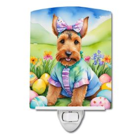 NEW Welsh Terrier Easter Egg Hunt Ceramic Night Light Compact, UL-Certified, Ideal for Bedroom, Bathroom, Nursery, Hallway, Kitchen, 6x4x3, Multicolor