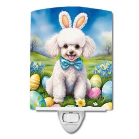 NEW White Poodle Easter Egg Hunt Ceramic Night Light Compact, UL-Certified, Ideal for Bedroom, Bathroom, Nursery, Hallway, Kitchen, 6x4x3, Multicolor