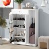 Freestanding Shoe Rack Organizer with 2 Shutter Door, Entryway Narrow Shoe Storage with Adjustable Storage Shelf &Top Drawer, Modern Slim Shoe Cabinet