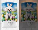 NEW White Poodle Easter Egg Hunt Ceramic Night Light Compact, UL-Certified, Ideal for Bedroom, Bathroom, Nursery, Hallway, Kitchen, 6x4x3, Multicolor