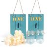 2PCS Wall Hanging Home Decor Mason Jar lights Set,Wall Art Decorations Accessories,LED Wall Sconces with Remote Timer Artificial Yellow Rose