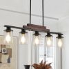 Farmhouse Industrial 5-Light Kitchen Island Pendant Light, Metal Wood Chandelier with Clear Glass Shades