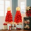 Lighted Santa Hat Style Christmas Tree Set of 2, 4ft Artificial Tree with Warm White Lights, Christmas Tree for Decoration Inside and Outside