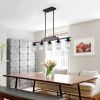 Farmhouse Industrial 5-Light Kitchen Island Pendant Light, Metal Wood Chandelier with Clear Glass Shades