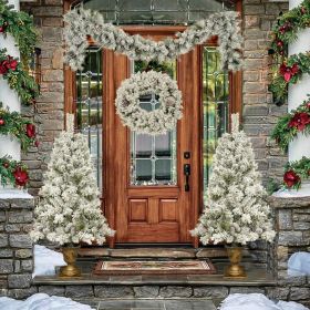 Pre-lit Xmas Tree Artificial Christmas 4-Piece Set,Garland, Wreath and Set of 2 Entrance Trees X-mas with LED Lights, Christmas Tree (Color: Green)