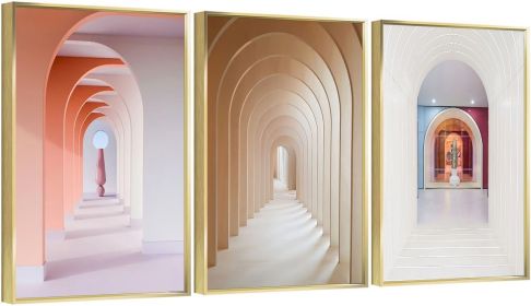 Framed Canvas Wall ArtOil Paintings Impressionism Aesthetic Prints Canvas Paintings for Living Room Bedroom Office Home; 3 Panels (GOLD: 12*16)