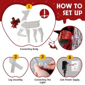 3-Piece Lighted Christmas Reindeer Family Set Outdoor Decorations (Color: as picture)