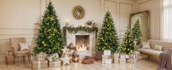8FT, 6FT, 4FT Pre-Lit Pencil Christmas Trees, 3-set Slim Artificial Christmas Tree With Snow Flocking, Xmas Holiday Decoration Tree, 1455 Branch Tips
